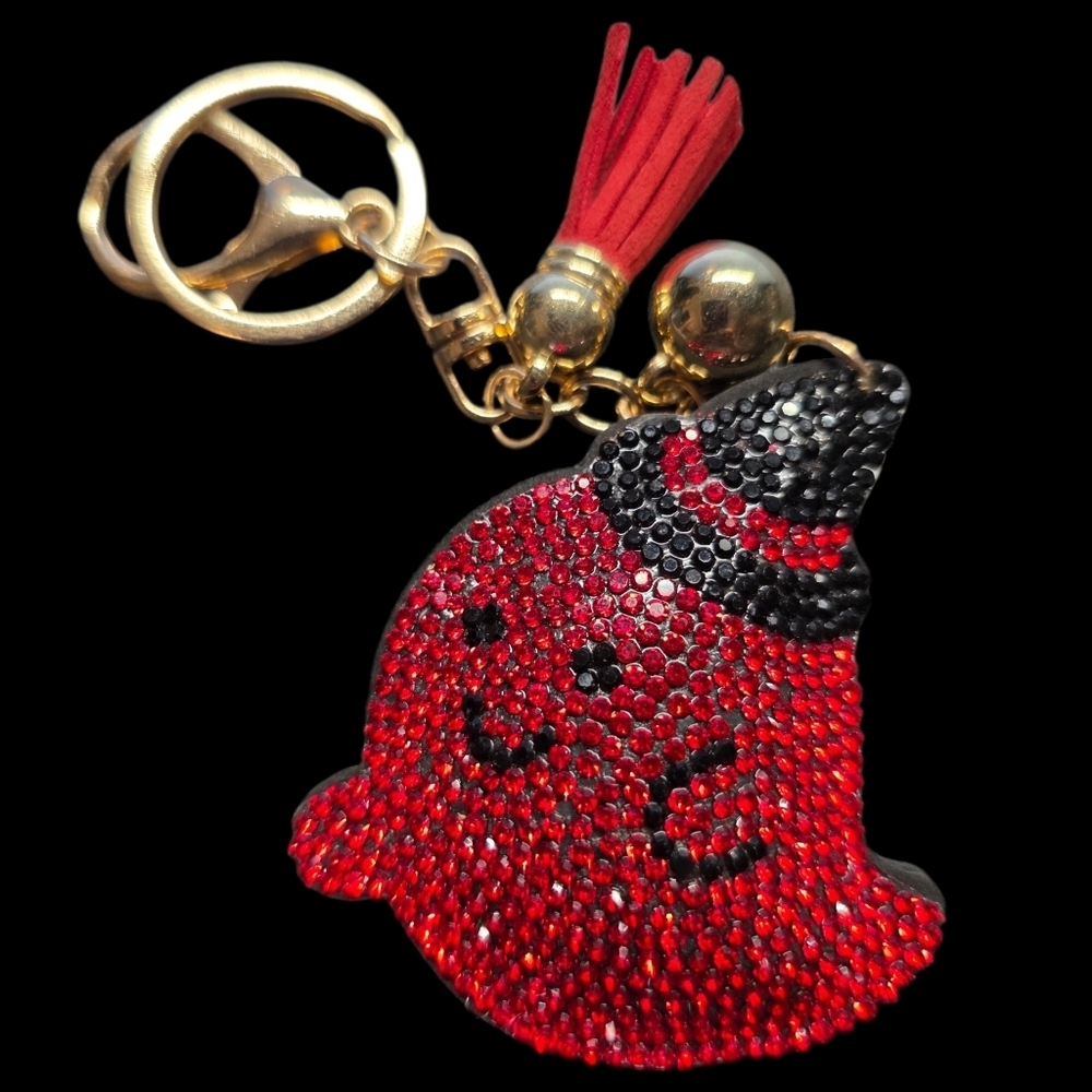 Red and Black Rhinestone Ghost Bag Charm Keychain